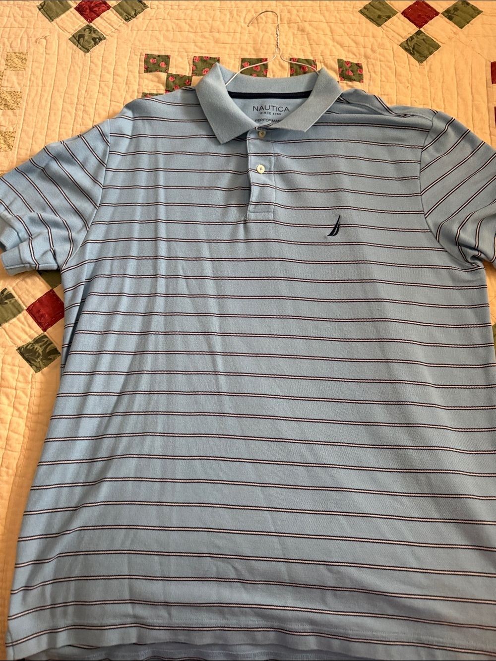 Nautica Light Blue Polo with Navy and White Stripes